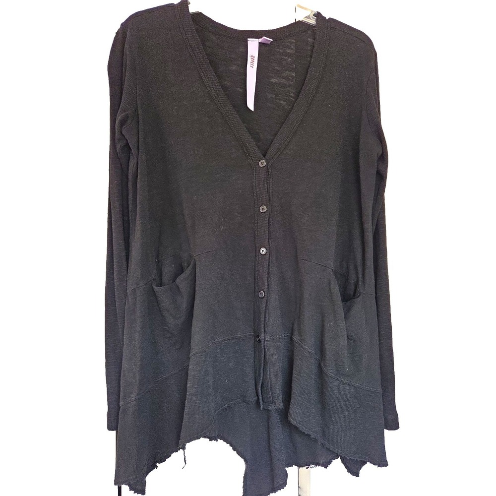 Wilt Size Small Solid Black Slub Cotton  Cardie Slouchy Cardigan Pockets USA